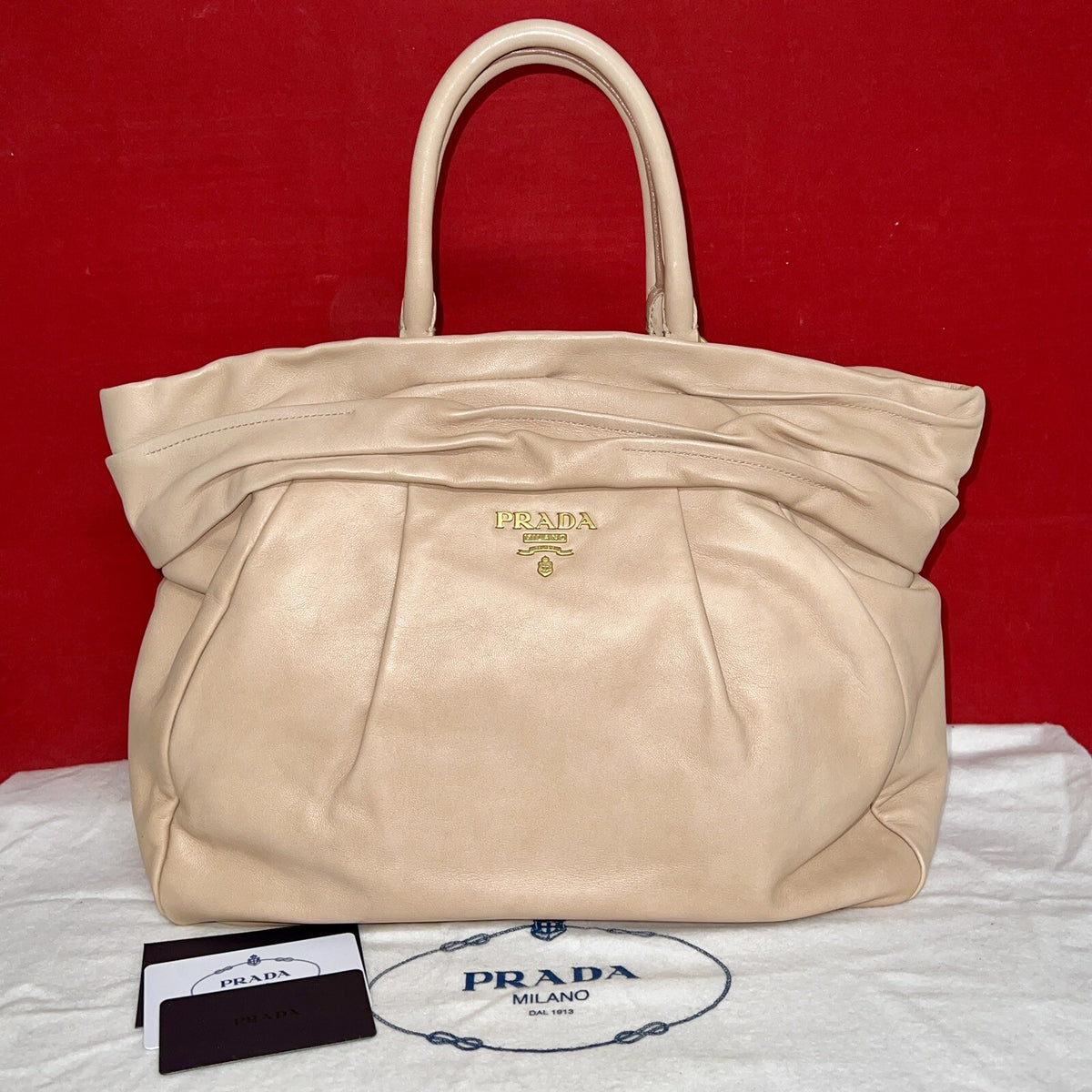 Prada Damen Handtasche Shopper Tote Bag BN1689 Nappa Nappa Frills Cipria Beige