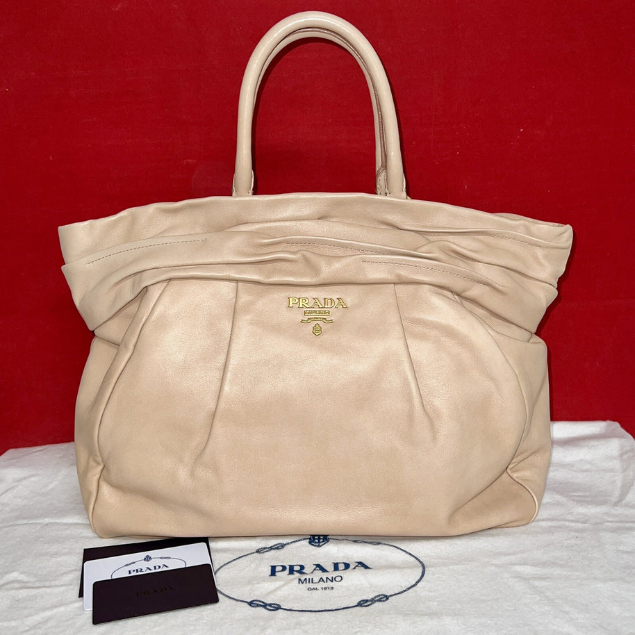Prada Damen Handtasche Shopper Tote Bag BN1689 Nappa Nappa Frills Cipria Beige