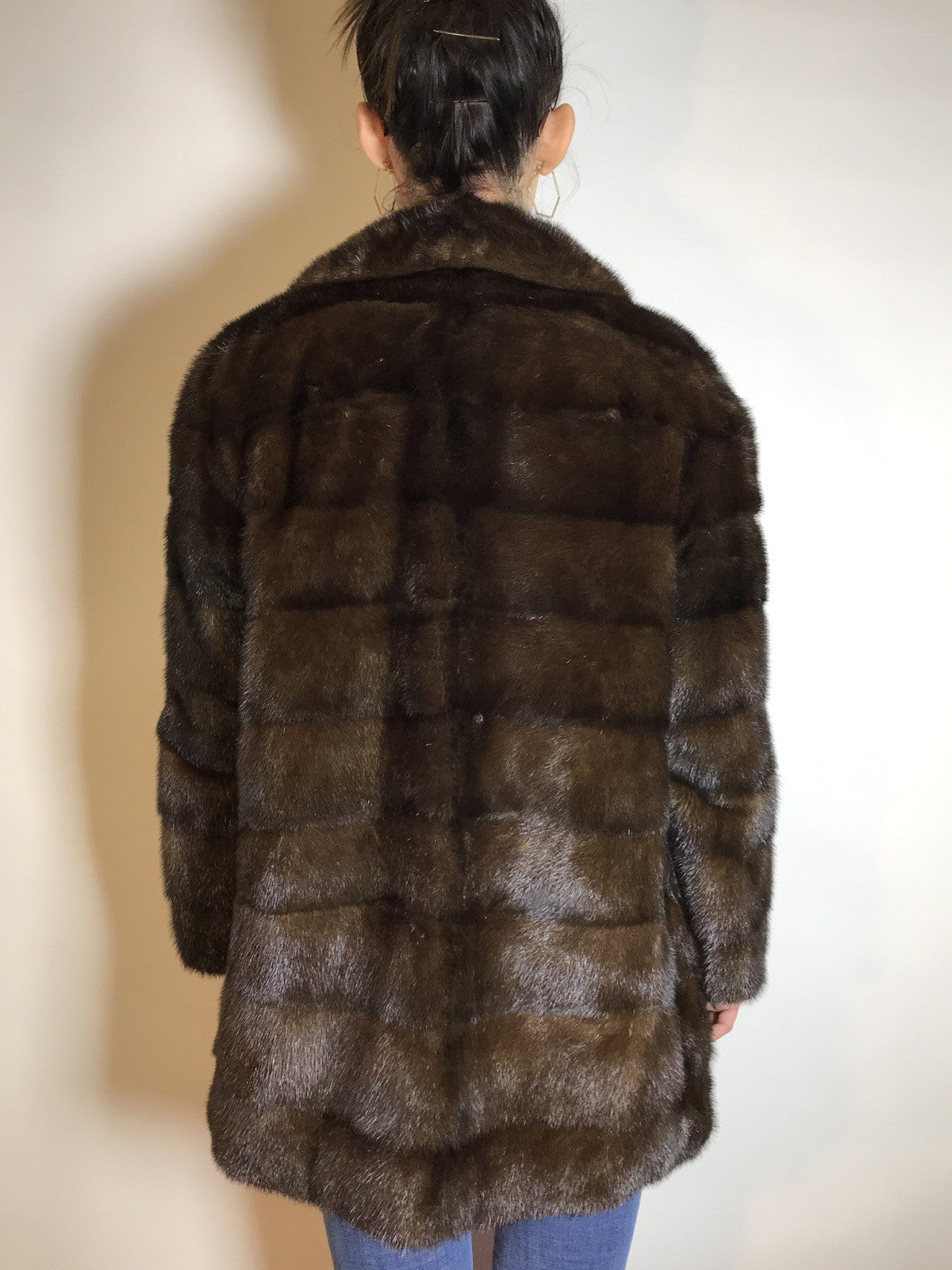 Lange Nerzjacke dunkelbraun Querschnitt, Exklusiv vom Kürschner Gr. 36/38 Damen