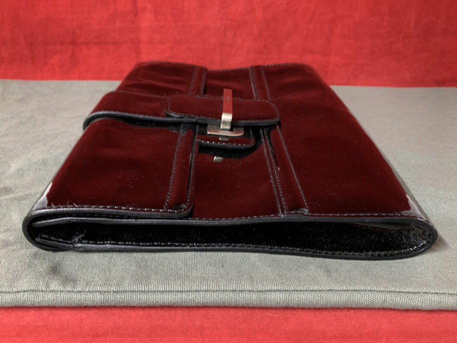 Pollini Made In Italy Damen Abendtäschchen Clutch Schwarz Lack Leder Handtasche