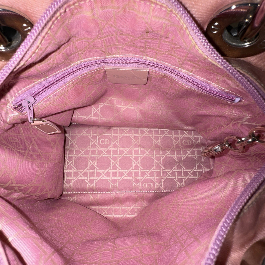 Lady Dior Rose Clear Handle Nylon small Shoulder Bag Rosa kleine Schultertasche