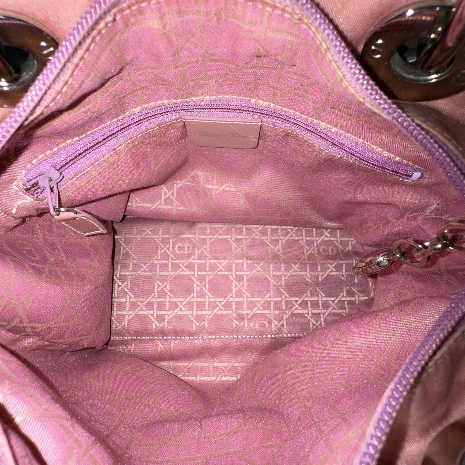 Lady Dior Rose Clear Handle Nylon small Shoulder Bag Rosa kleine Schultertasche