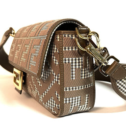 Fendi Baguette Medium Umhängetasche Braun & Gold Wolle Top Zustand