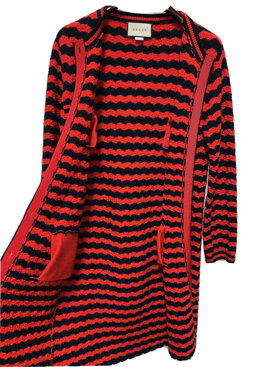 Gucci Wollmantel Damen Cardigan Strickjacke Rot & Dunkelblau Gr. XS NP: 2800€