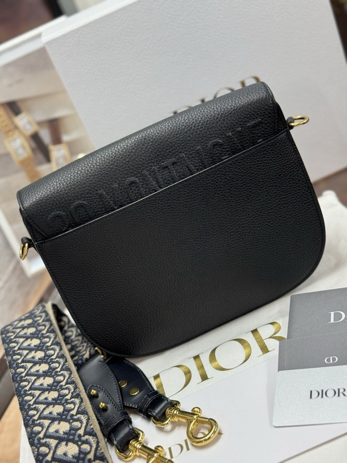 Große Dior Bobby Umhängetasche Genarbtes Kalbsleder Schwarz Dior Oblique Blau