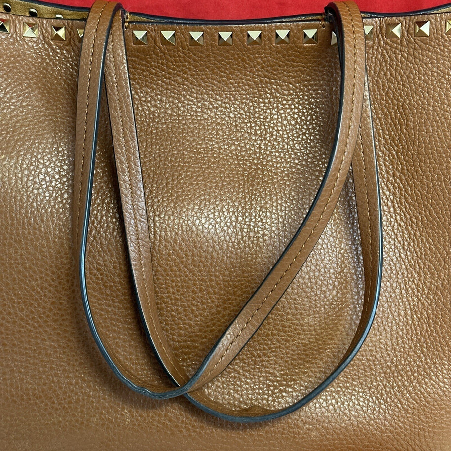 Valentino Garavani Rockstud Shopper Leder Braun Gold Nieten NP. 1.400€