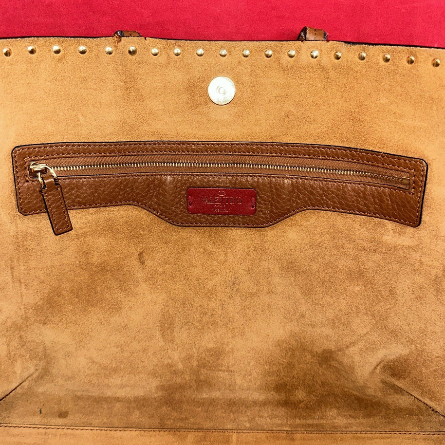 Valentino Garavani Rockstud Shopper Leder Braun Gold Nieten NP. 1.400€
