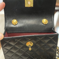 Chanel Flap Bag Classic Lambskin Leder Schwarz & Gold Vintage Mini Nano