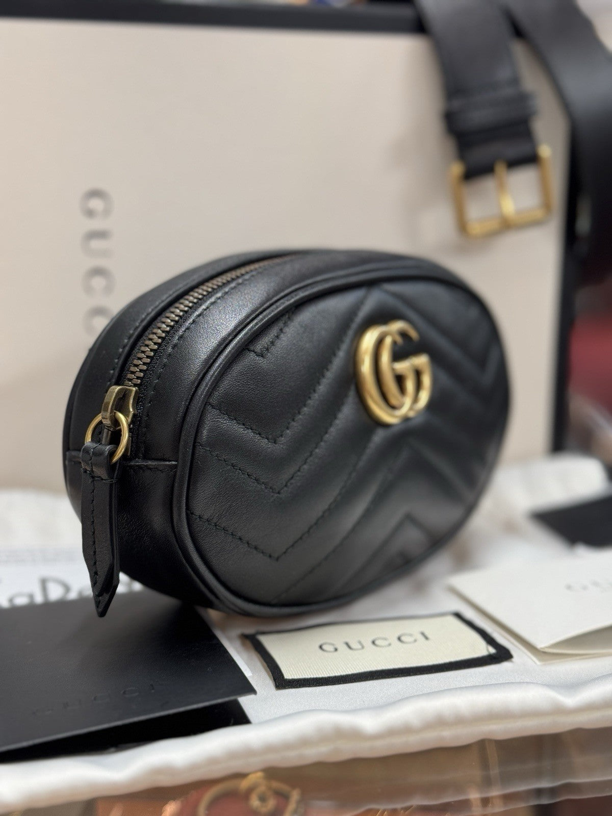 Gucci GG Marmont Gürteltasche Bumbag Leder Schwarz/Gold 476434