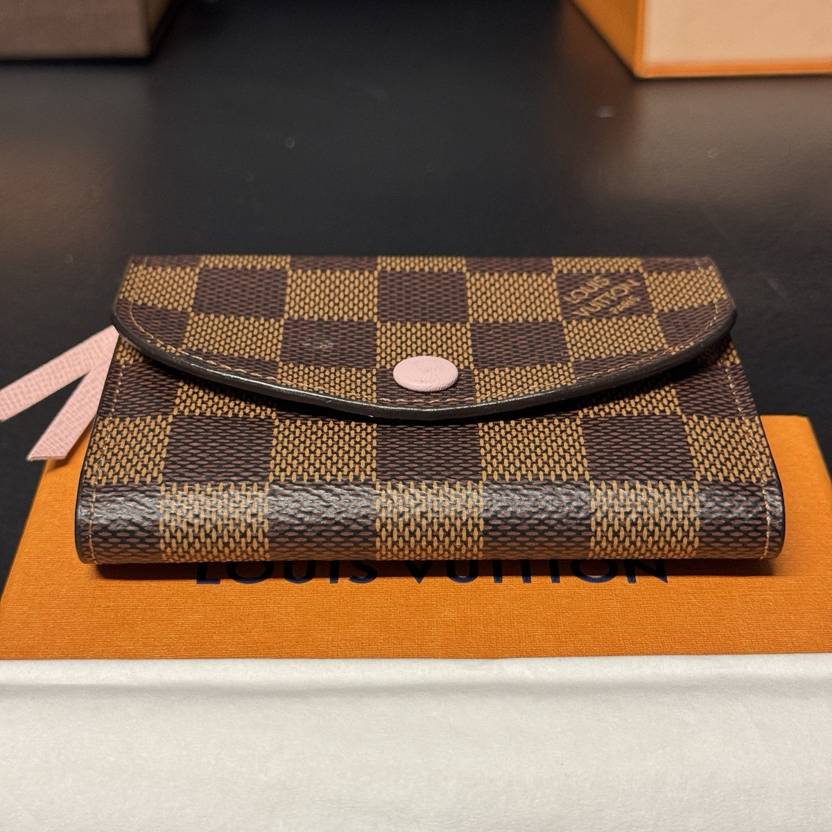 Louis Vuitton Rosalie Coin Geldbörse Portemonnaie Damier Ebene & Rose Ballerine