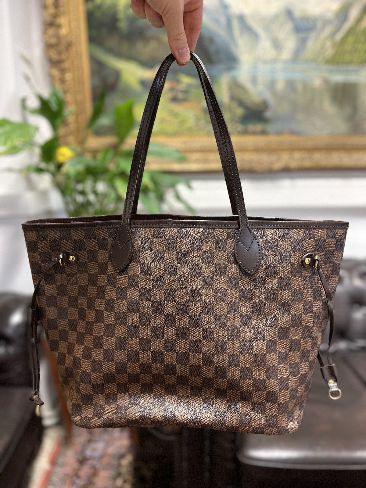 Louis Vuitton Neverfull MM Damier Ebene & Rosa 2016 Shopper Top Zustand