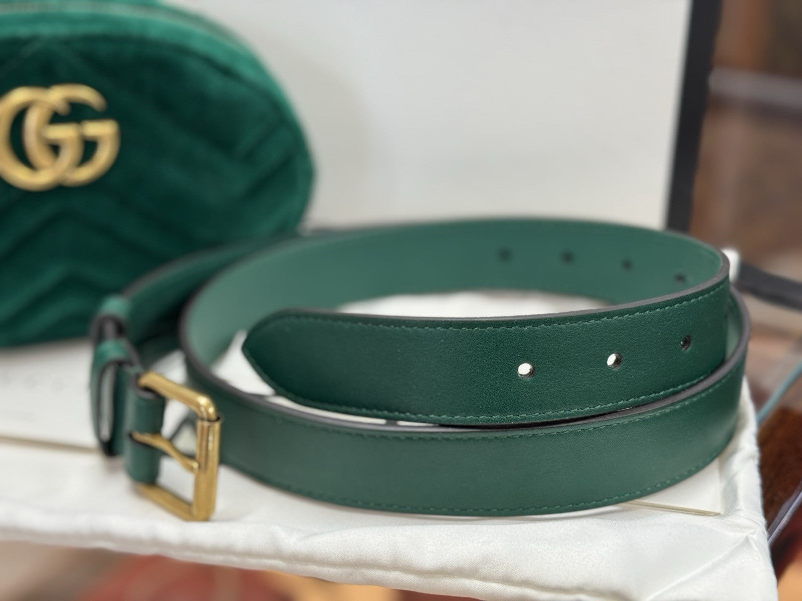 Gucci GG Marmont Gürteltasche Bumbag Samt Grün/Gold 476434