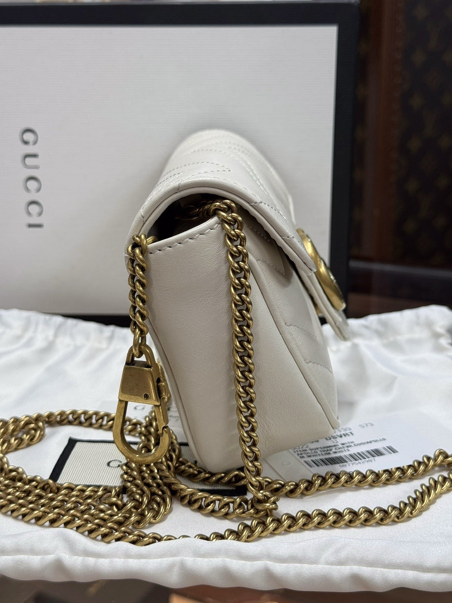 Gucci GG Marmont Mini-Schultertasche Leder Weiss/Gold 476433