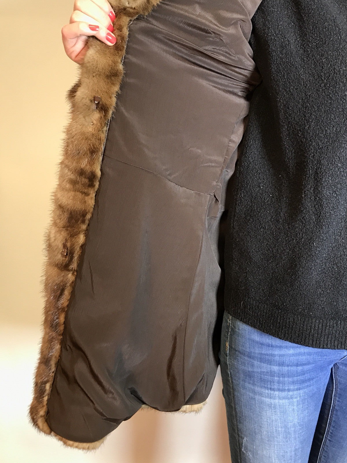 Lange Nerzjacke naturbraun Querschnitt, Exklusiv vom Kürschner Gr. 34/36 Damen