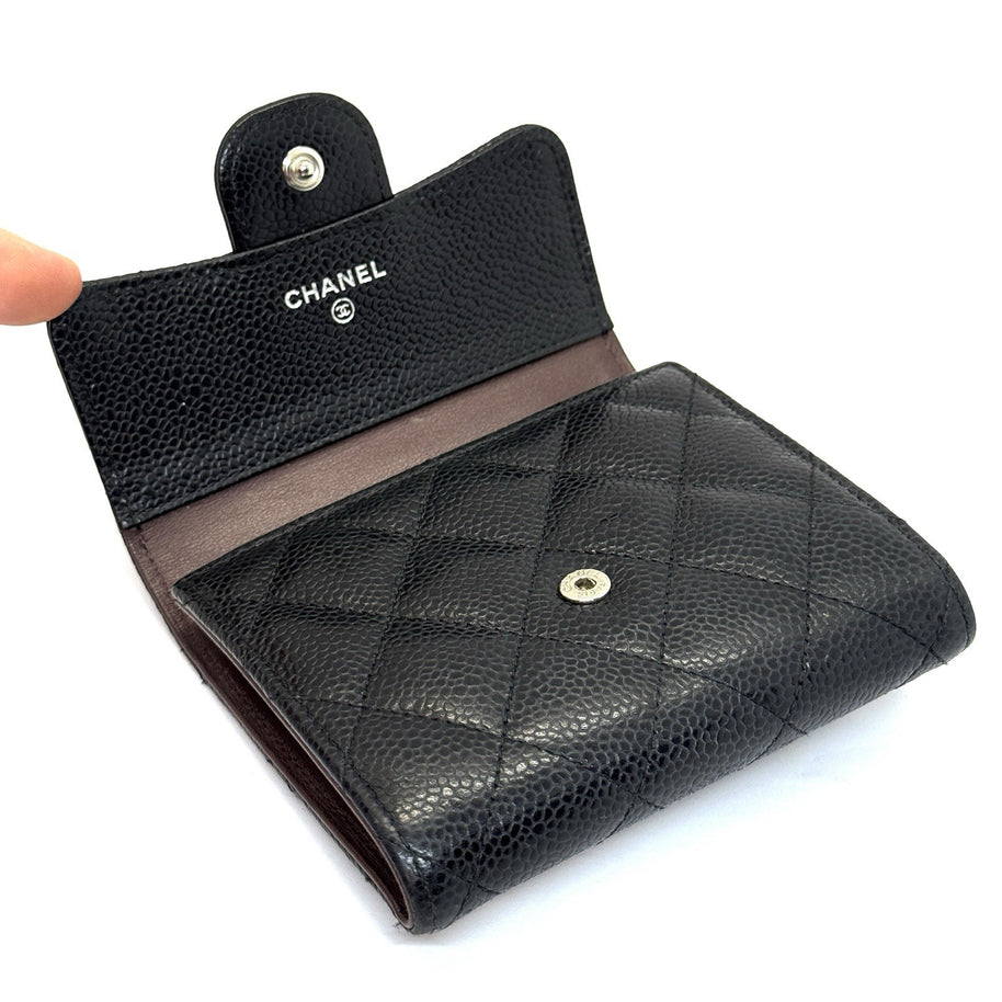Chanel Trifold Flap Wallet Portemonnaie Caviar Leder Schwarz & Silber 2021