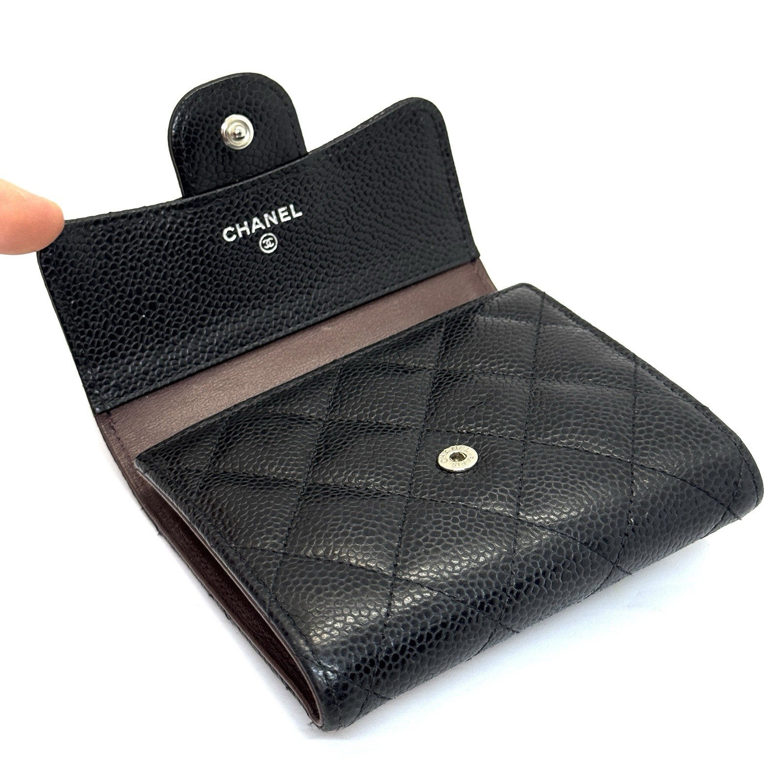 Chanel Trifold Flap Wallet Portemonnaie Caviar Leder Schwarz & Silber 2021