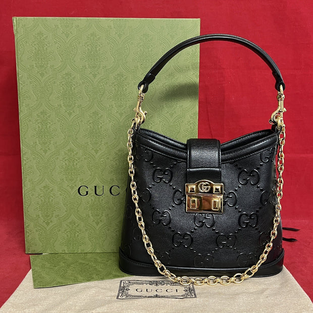 Gucci small GG Hobo Shoulder Bag Leather Black/Gold kleine Umhängetasche Schwarz