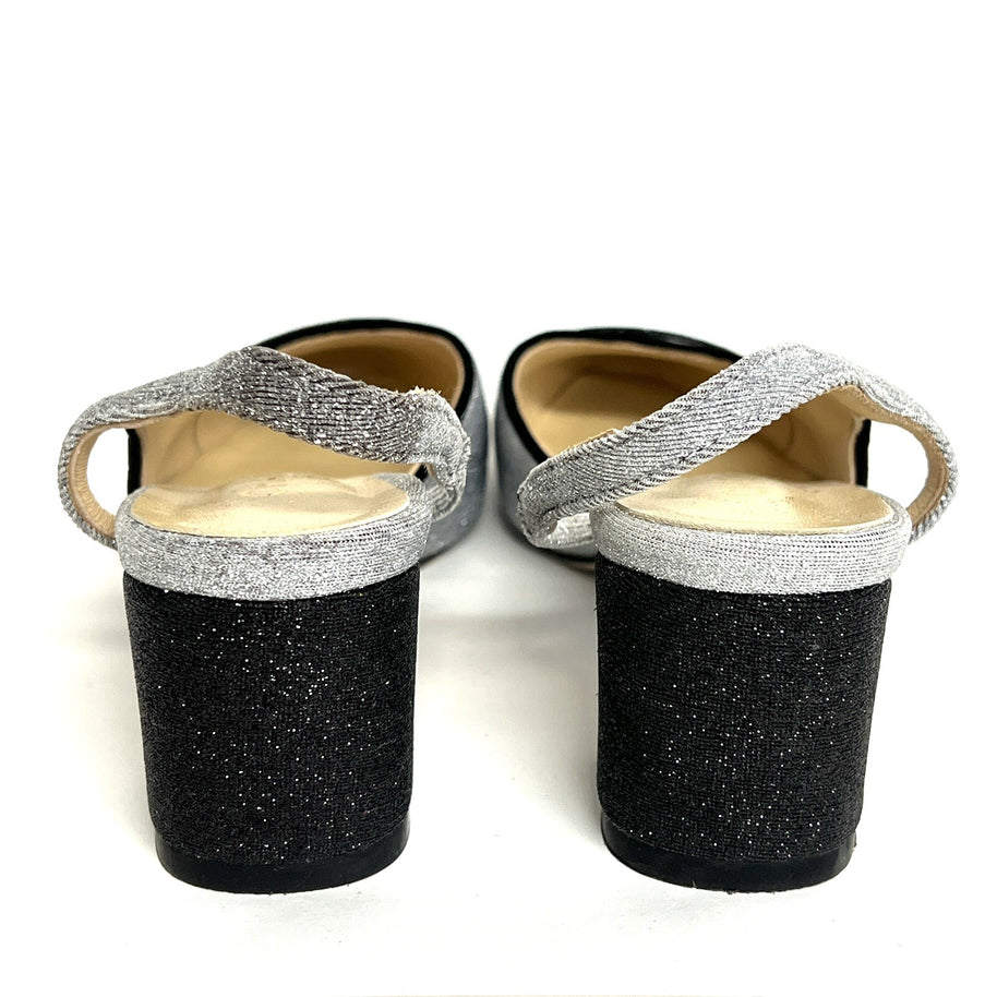 Chanel Paris Glitzer Glitter Pumps Gr. 38 Damenschuhe CC Silber/Schwarz
