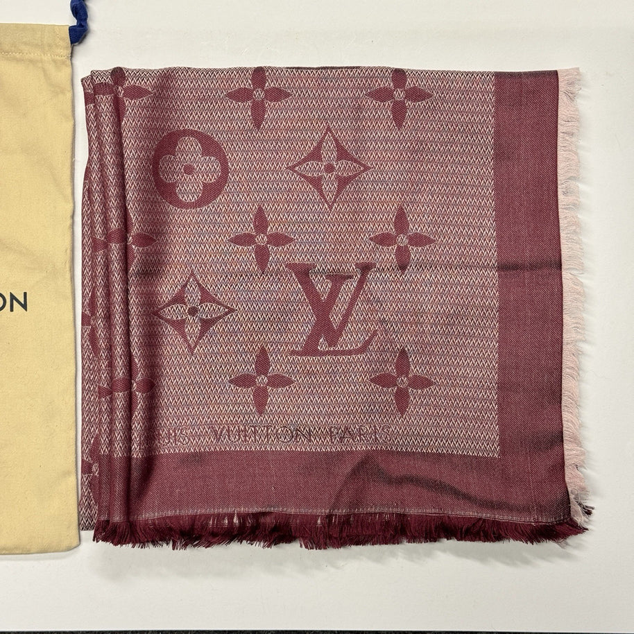Louis Vuitton Monogram Seide Tuch/Schal 140cm Burgunder Rot Lila M73668