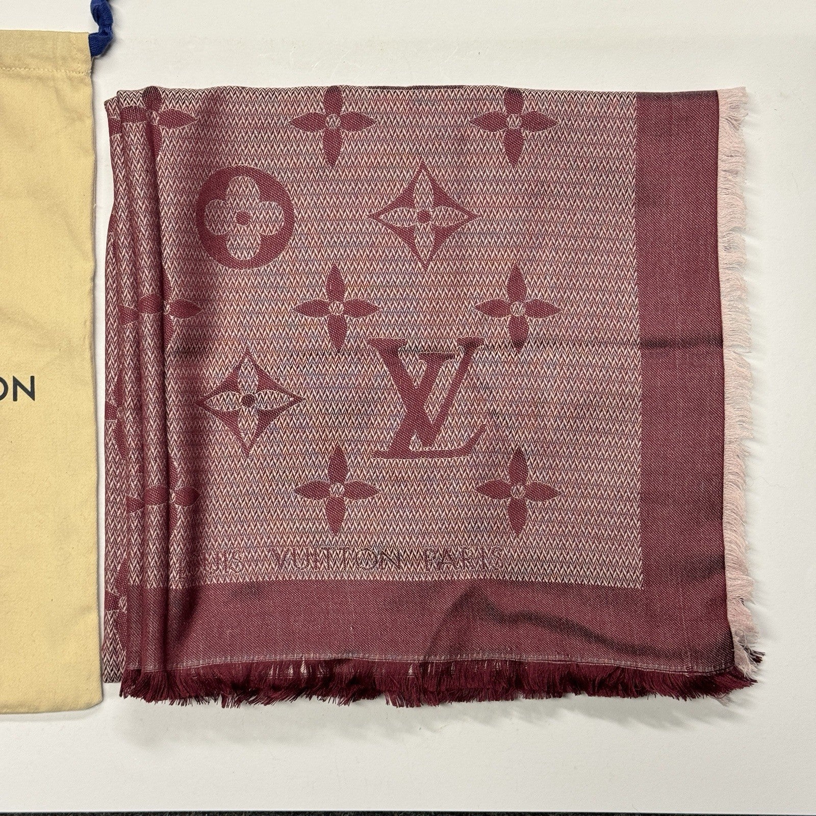 Louis Vuitton Monogram Seide Tuch/Schal 140cm Burgunder Rot Lila M73668