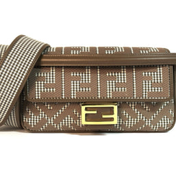 Fendi Baguette Medium Umhängetasche Braun & Gold Wolle Top Zustand