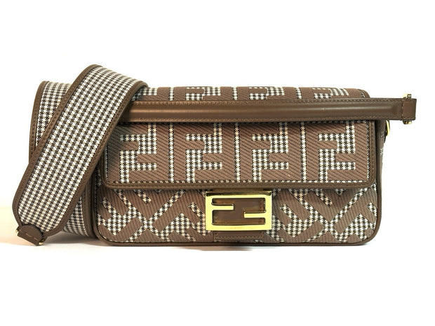 Fendi Baguette Medium Umhängetasche Braun & Gold Wolle Top Zustand