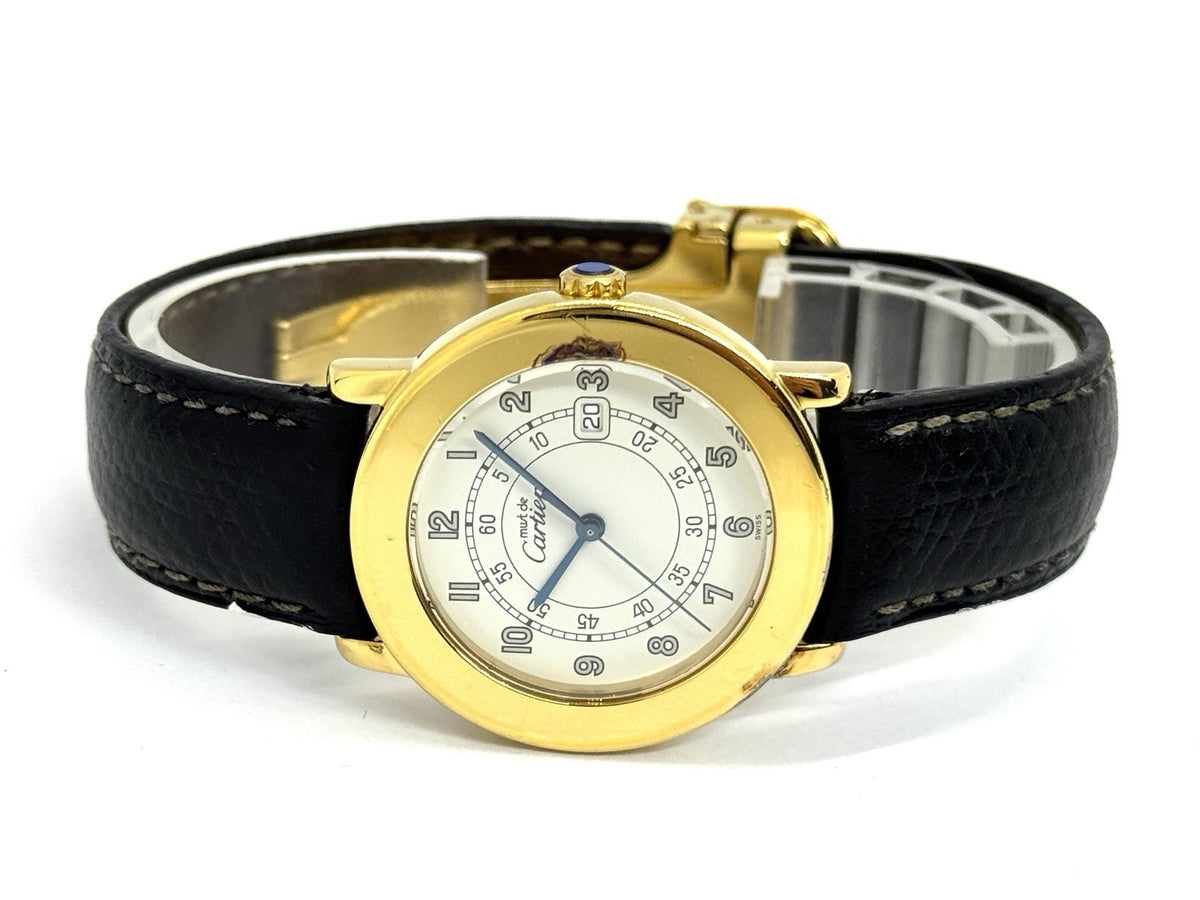 Cartier Ronde Medium 32mm Ref. 18001 Quarz Damenuhr Edelstahl Goldplattiert