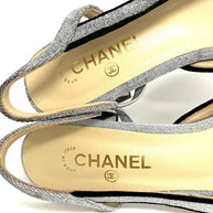 Chanel Paris Glitzer Glitter Pumps Gr. 38 Damenschuhe CC Silber/Schwarz