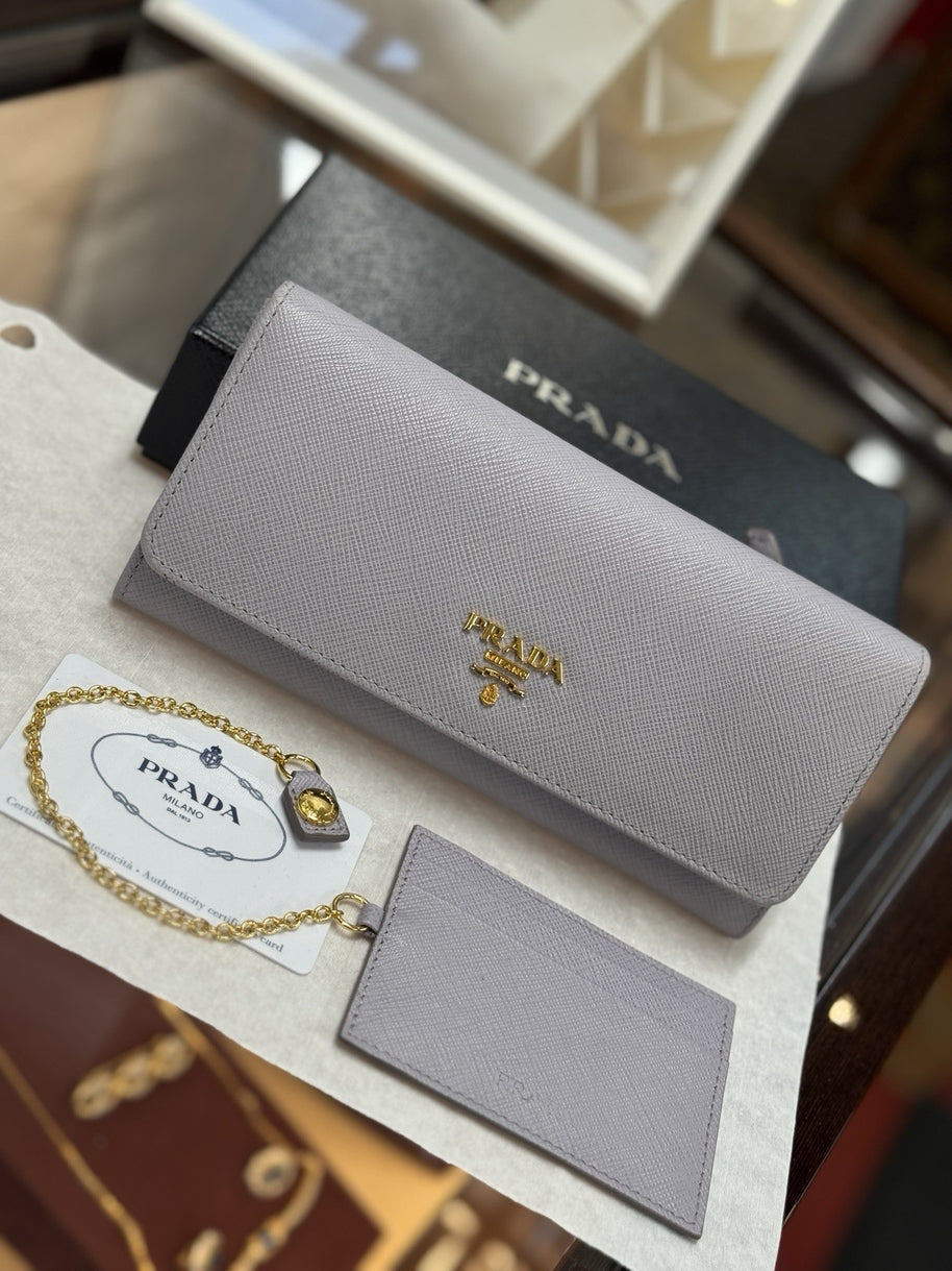 Prada 1MH132 große Geldbörse Portemonnaie Saffiano Metal Leder Violett Glicine