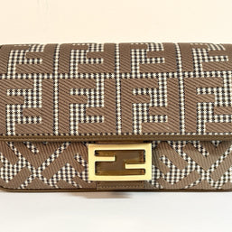 Fendi Baguette Medium Umhängetasche Braun & Gold Wolle Top Zustand
