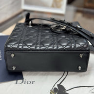 Kleine Lady Dior Small Schwarz Leder & Ruthenium HW All Black Umhängetasche