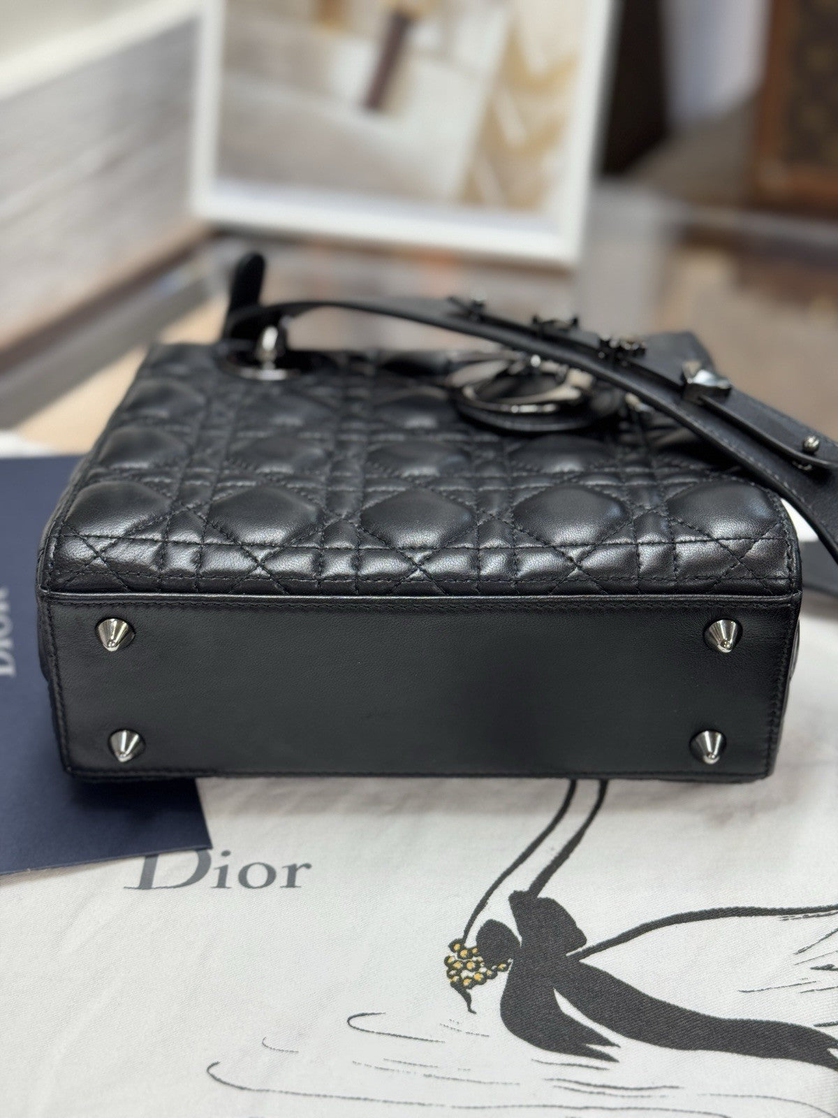 Kleine Lady Dior Small Schwarz Leder & Ruthenium HW All Black Umhängetasche