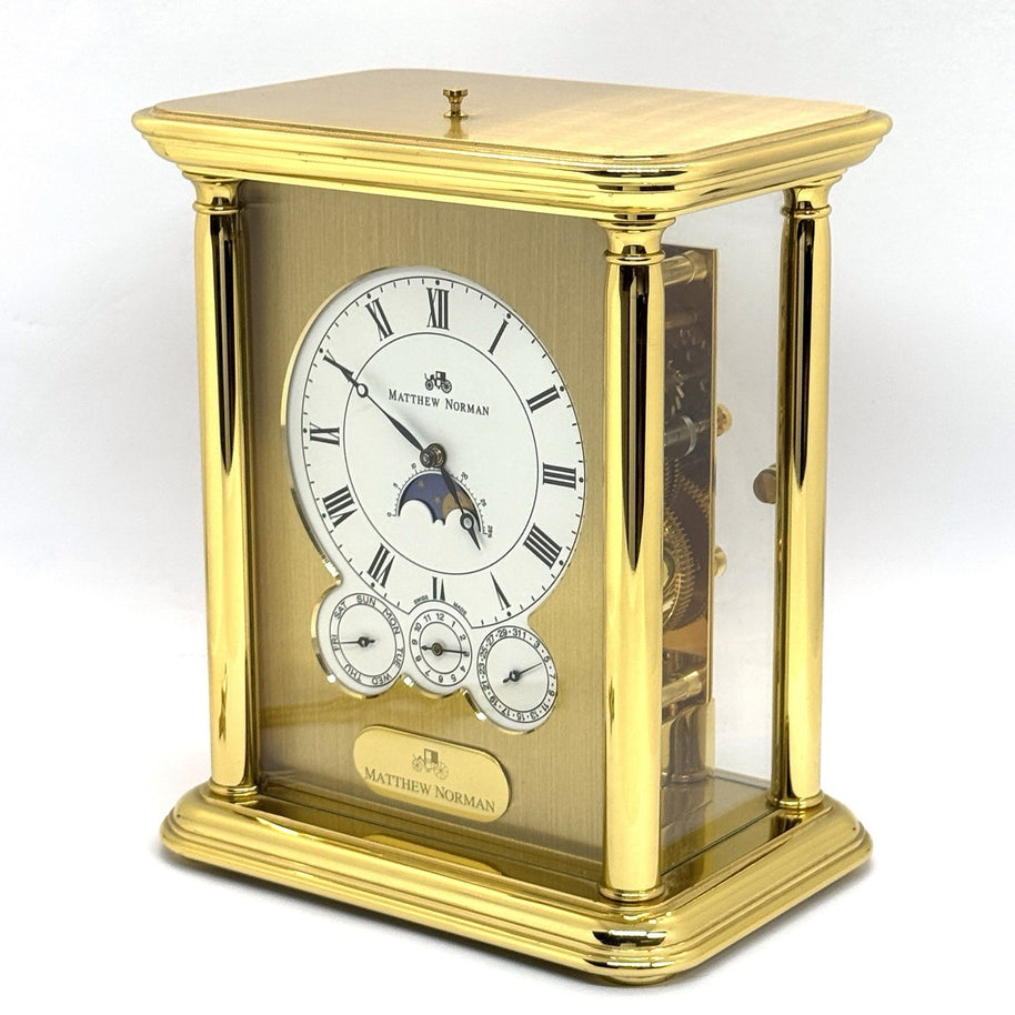 Matthew Norman Tischuhr 8-Tage Werk • Mondphase • Vollkalender • Messing • 17cm