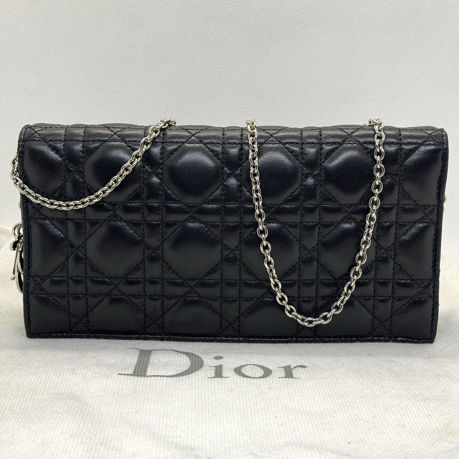Dior Lady Pouch Clutch Umhängetasche Abend Täschchen Lammleder Schwarz