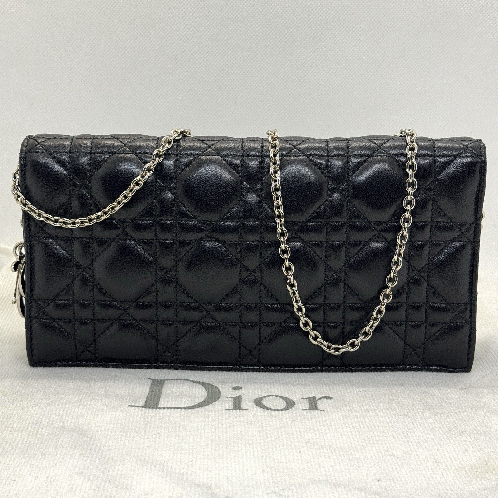 Dior Lady Pouch Clutch Umhängetasche Abend Täschchen Lammleder Schwarz