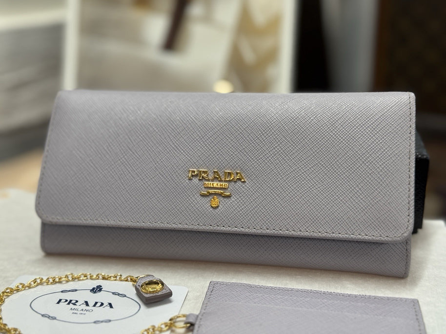 Prada 1MH132 große Geldbörse Portemonnaie Saffiano Metal Leder Violett Glicine