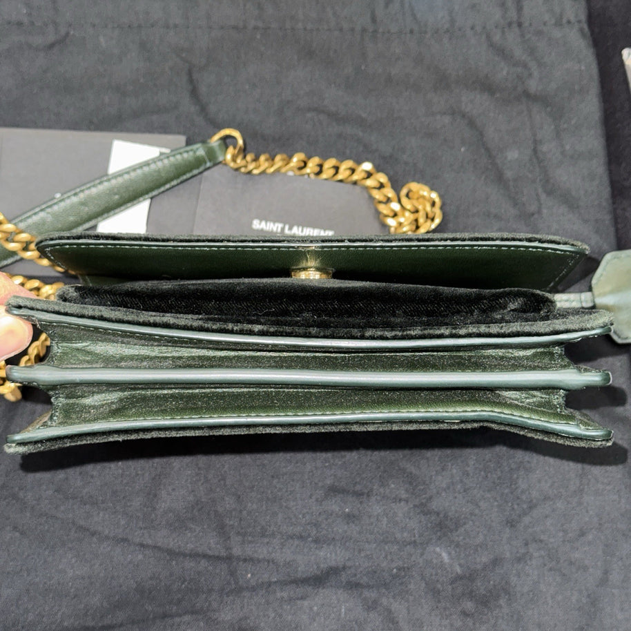 Saint Laurent Sunset Small Crossbody Bag Velvet Samt Dark Green