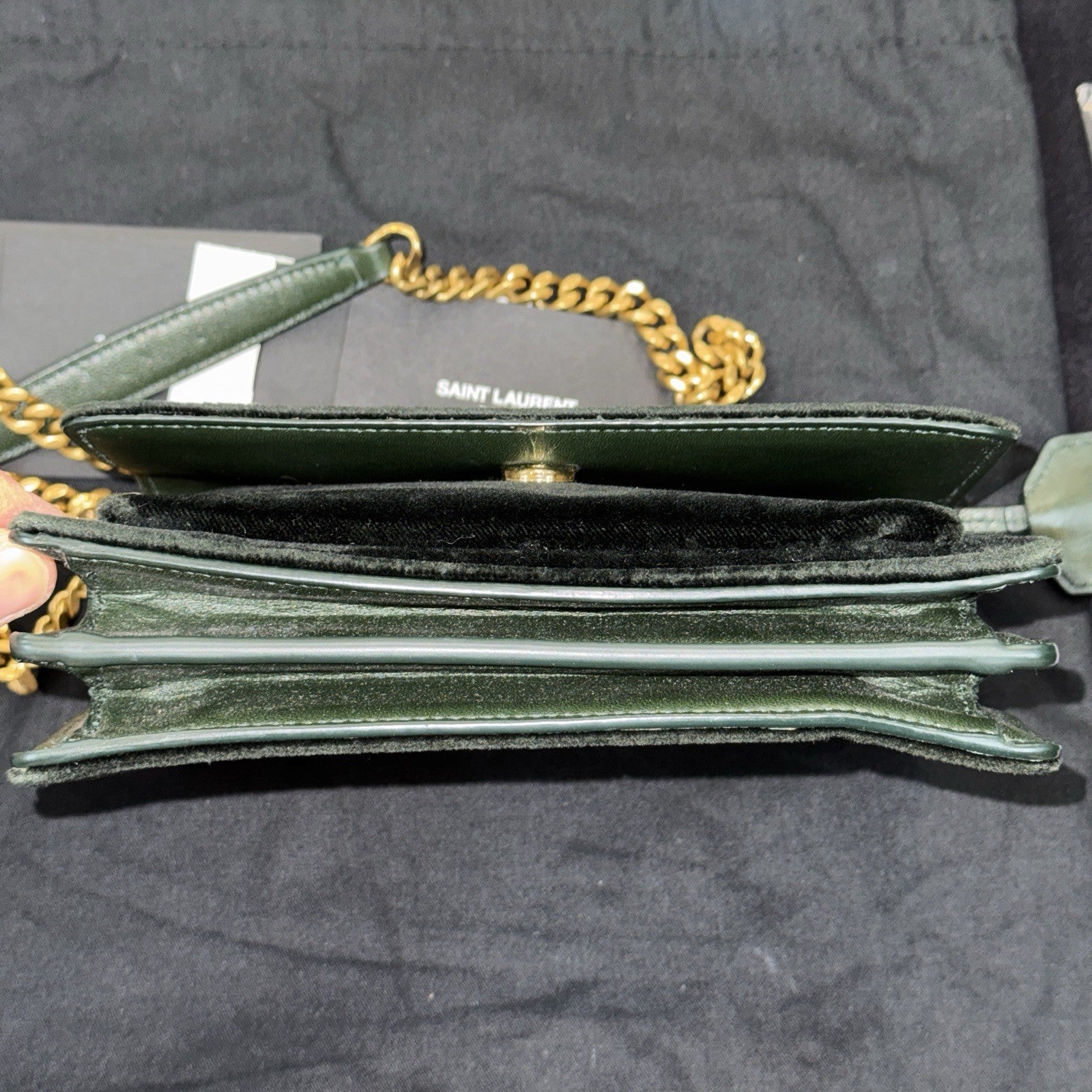 Saint Laurent Sunset Small Crossbody Bag Velvet Samt Dark Green
