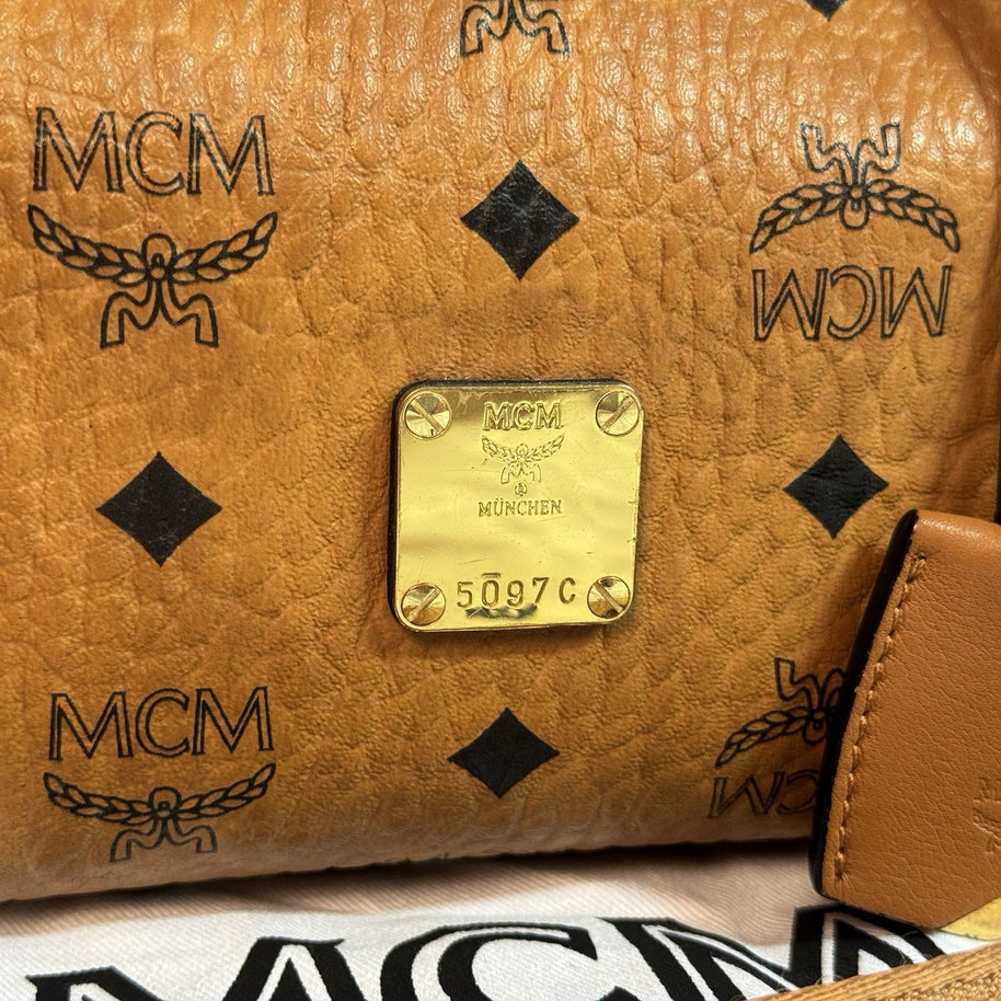 MCM Ella Boston Visetos Speedy Umhängetasche Braun Gold Top Zustand