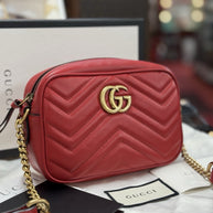 Gucci GG Marmont Mini-Kameratasche Schultertasche Leder Rot/Gold 448065
