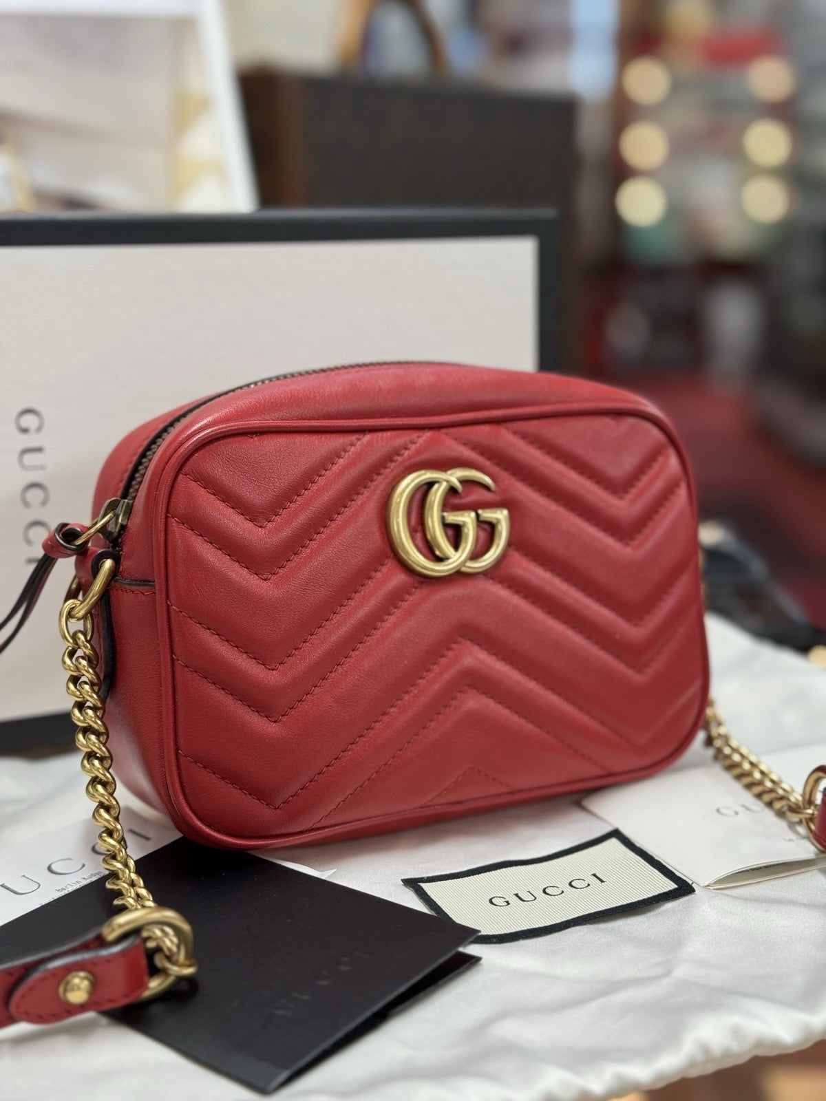 Gucci GG Marmont Mini-Kameratasche Schultertasche Leder Rot/Gold 448065