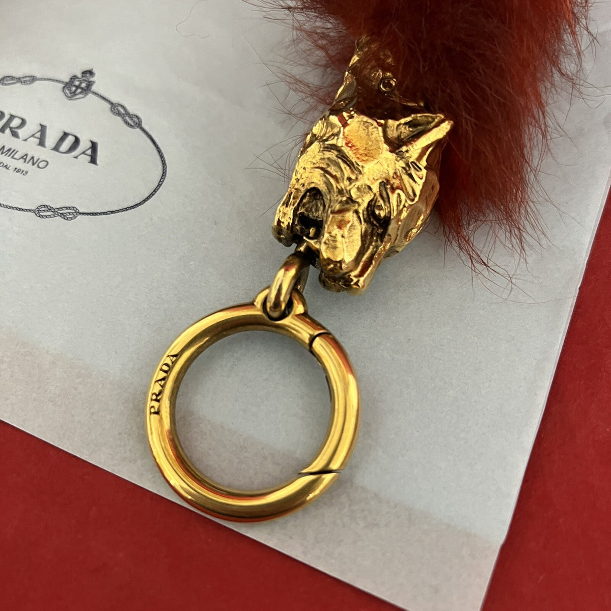 Prada Taschen Accessoire Griff/Riemen Anhänger Synthetik-Pelz, Tierköpfe in Gold