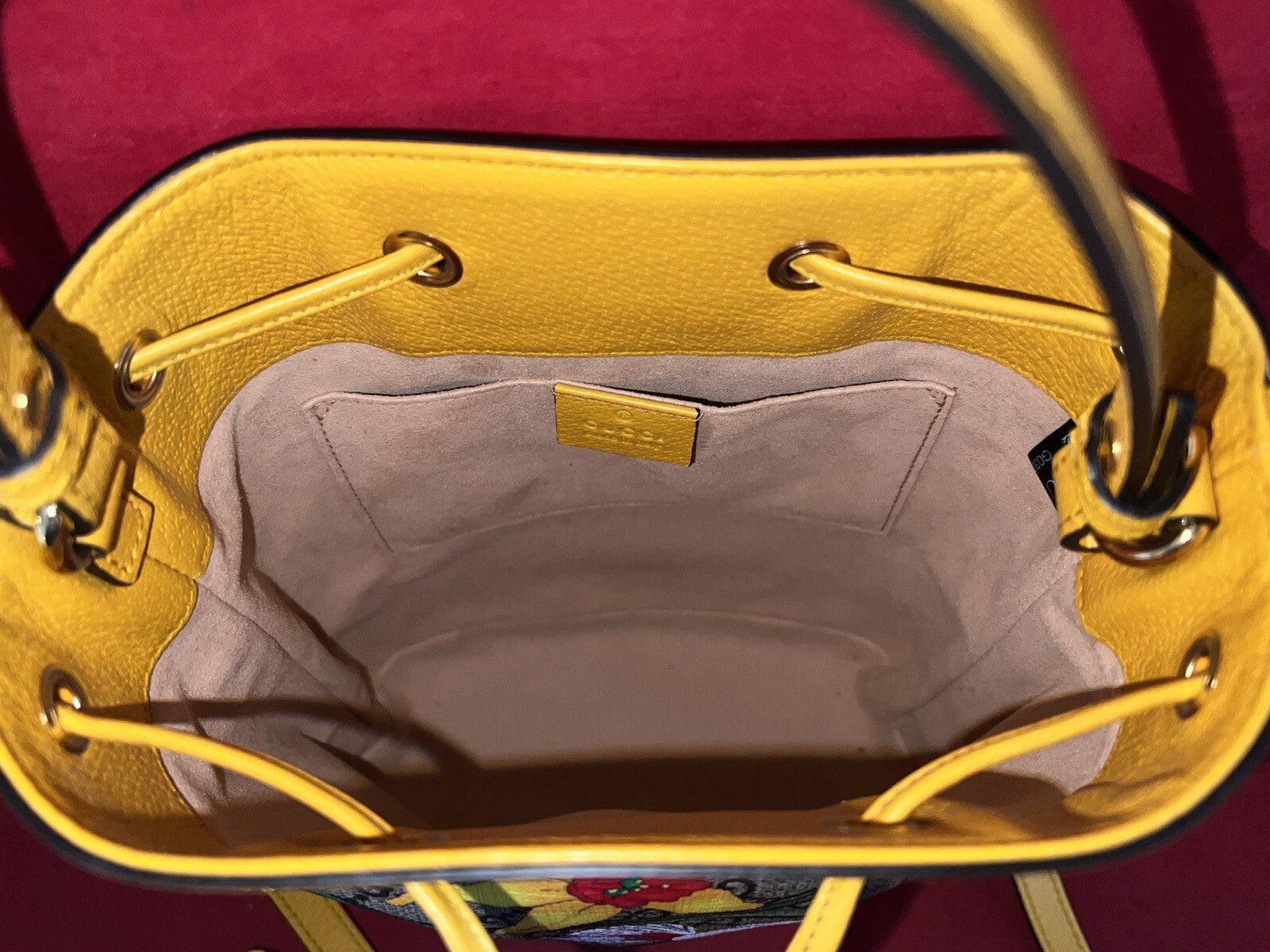 Gucci Flora Ophidia Bucket Bag Umhängetasche GG Supreme Modell:550621 Gelb Leder