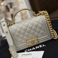 Chanel Top Handle Small Flap Bag Boy Caviar Hellgrau Gold