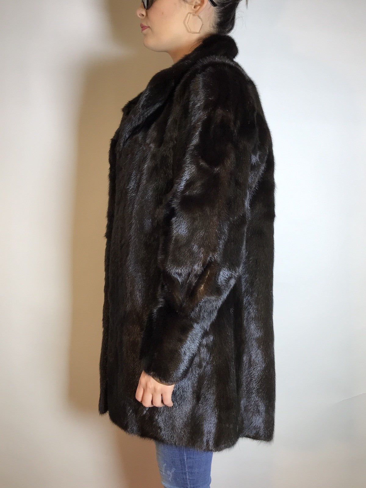 Klassische lange Nerzjacke SAGA MINK dunkelbraun, Gr. 36/38 Damen