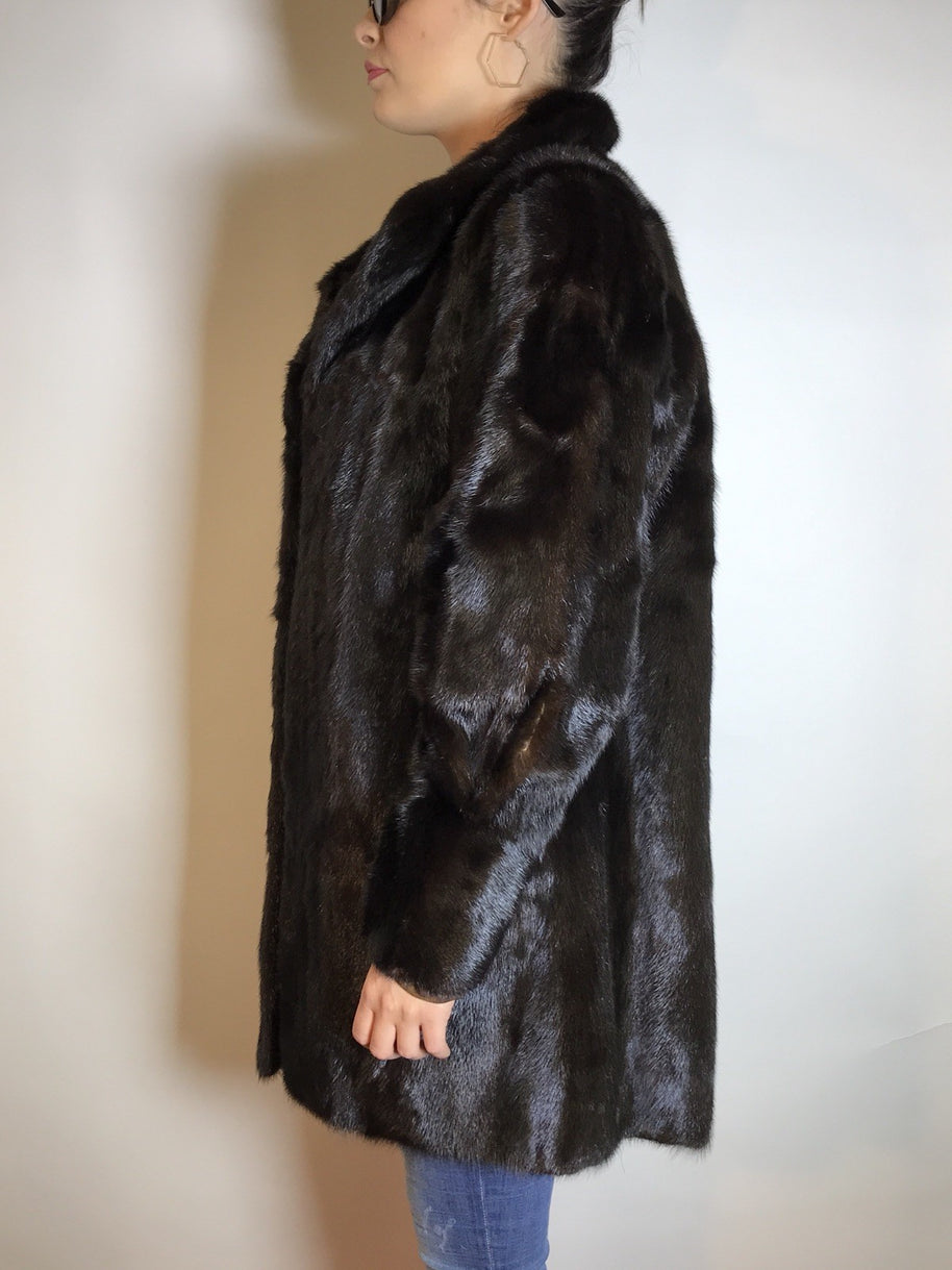 Klassische lange Nerzjacke SAGA MINK dunkelbraun, Gr. 36/38 Damen