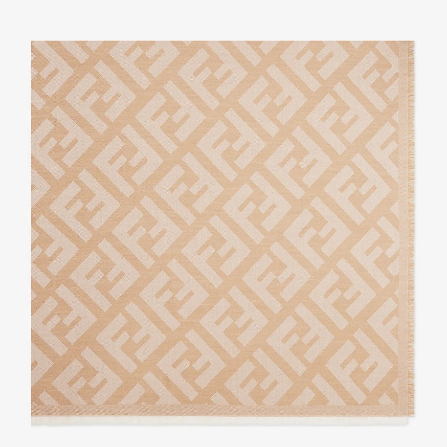 Fendi FF Shawl Wolle & Kaschmir Schal 140x140 cm Schultertuch beige/gold wie Neu