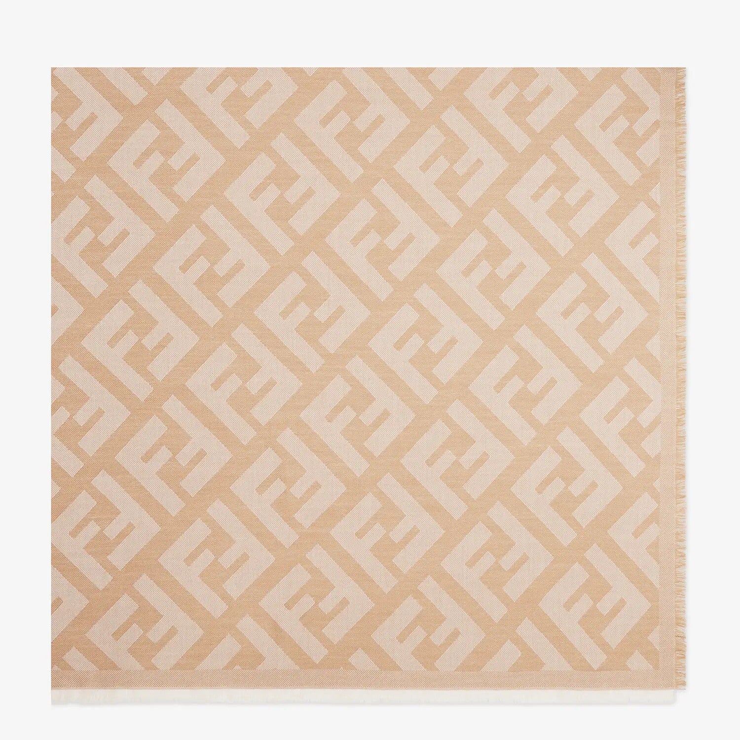Fendi FF Shawl Wolle & Kaschmir Schal 140x140 cm Schultertuch beige/gold wie Neu