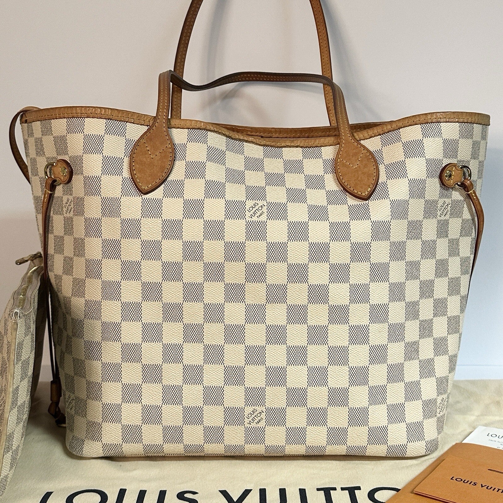 Louis Vuitton Neverfull MM + Pochette Damier Azur 2019 mit Original Rechnung