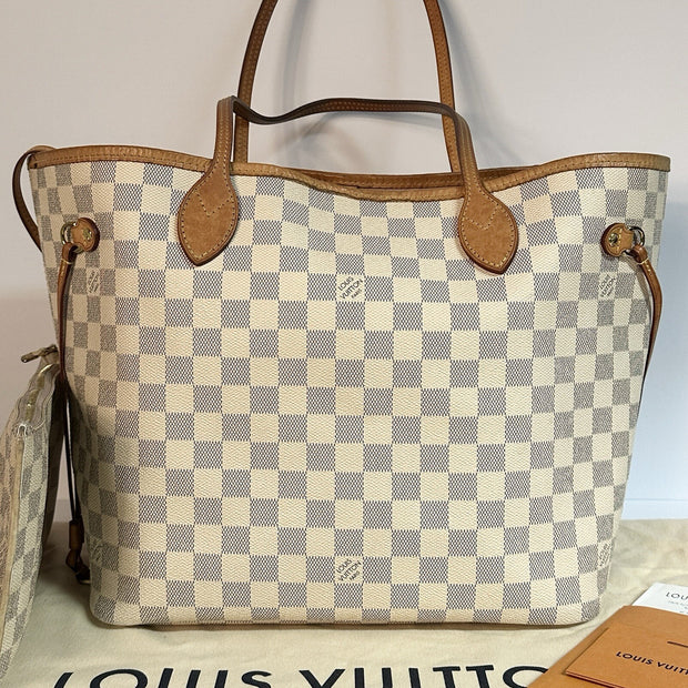 Louis Vuitton Neverfull MM + Pochette Damier Azur 2019 mit Original Rechnung